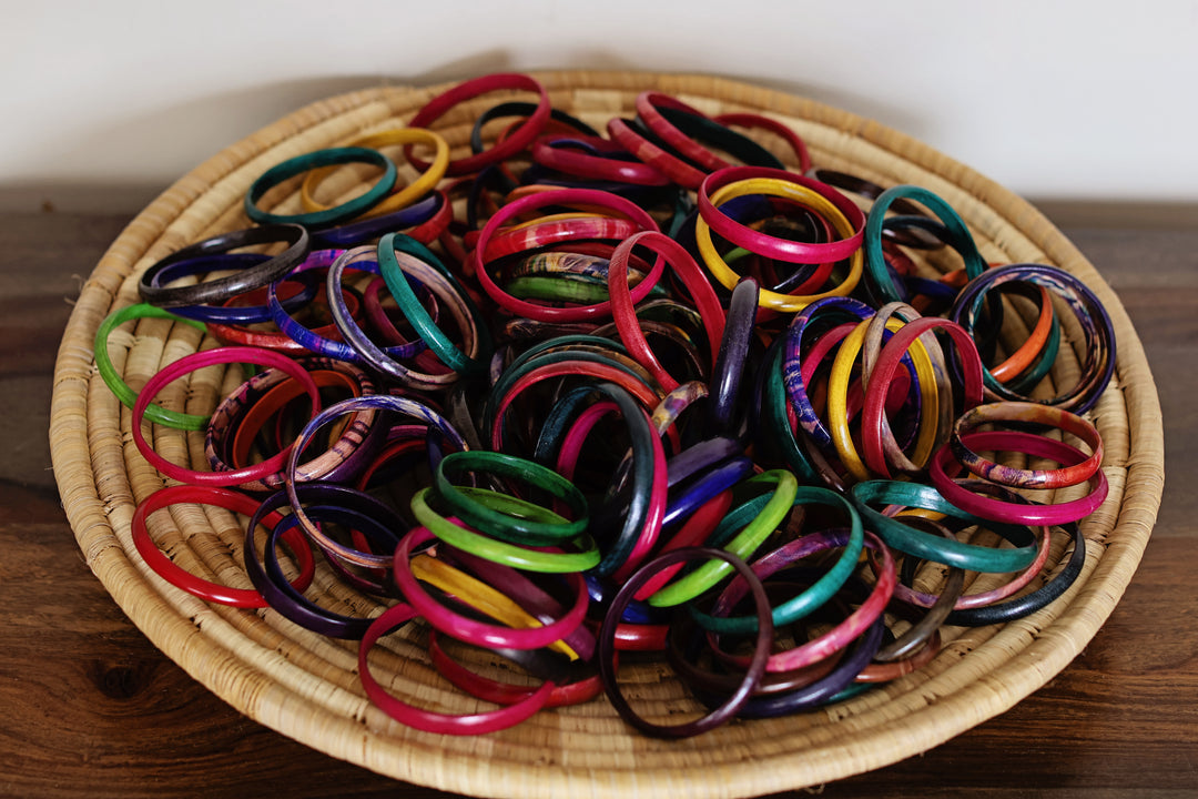 Colorful leather bracelets handmade in Mali sold as a fair trade set of 6