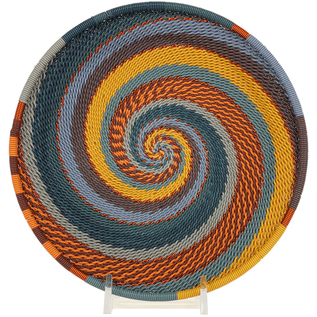 Handwoven Zulu Wire Small Tray in cove from South Africa in a variety of colorful and neutral artisan patterns.