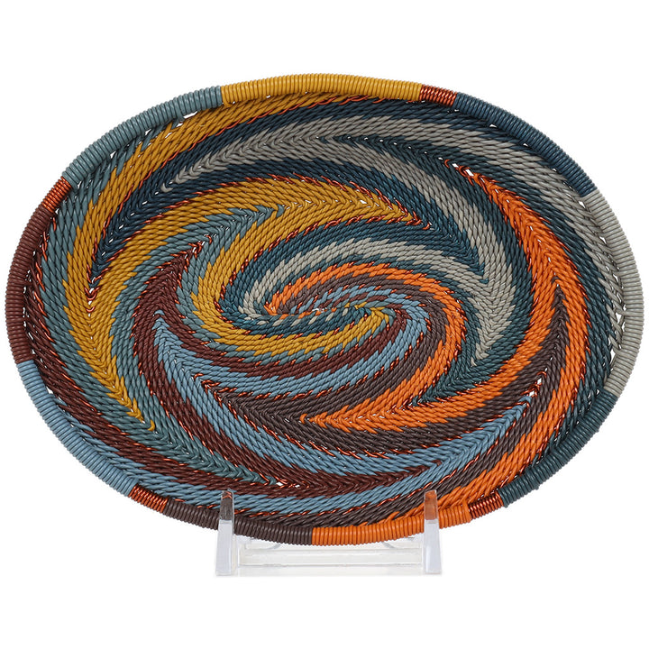 Handwoven Zulu Wire Soap Dish in Cove color way from South Africa in a variety of colorful and neutral artisan patterns.