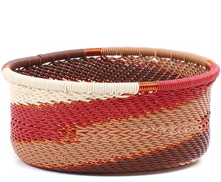 Handwoven Zulu Wire Tuna Cup Baskets in Desert from South Africa in a variety of colorful and neutral artisan patterns.