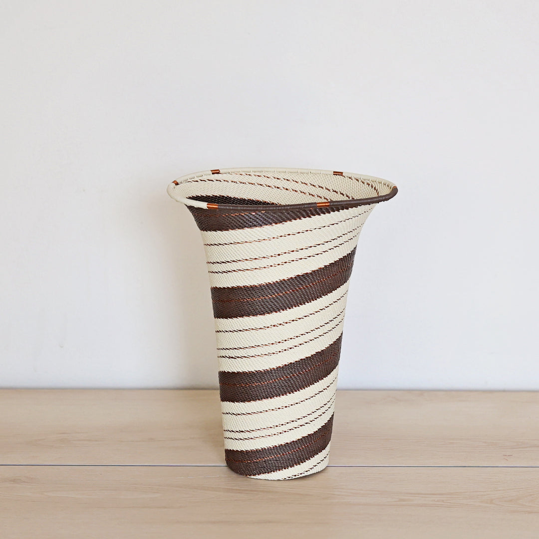 Earth Tone Zulu Flared Top Vase handwoven in South Africa with warm natural colors and intricate woven detailing.