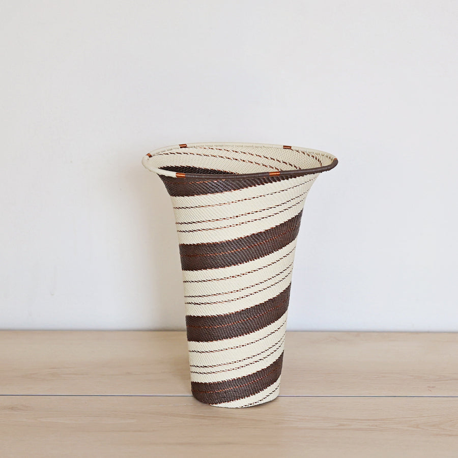 Earth Tone Zulu Flared Top Vase handwoven in South Africa with warm natural colors and intricate woven detailing.