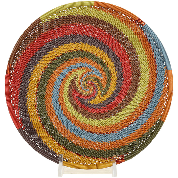 Handwoven Zulu Wire Small Tray in Earthy Rainbow from South Africa in a variety of colorful and neutral artisan patterns.
