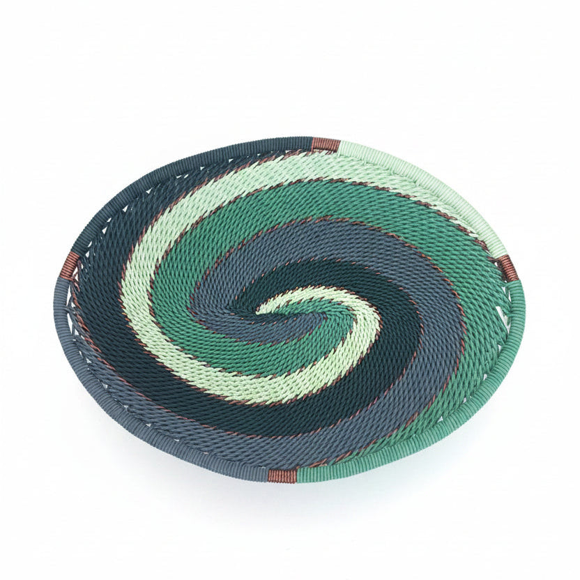Handwoven Zulu Wire Soap Dish in Emerald color way from South Africa in a variety of colorful and neutral artisan patterns.
