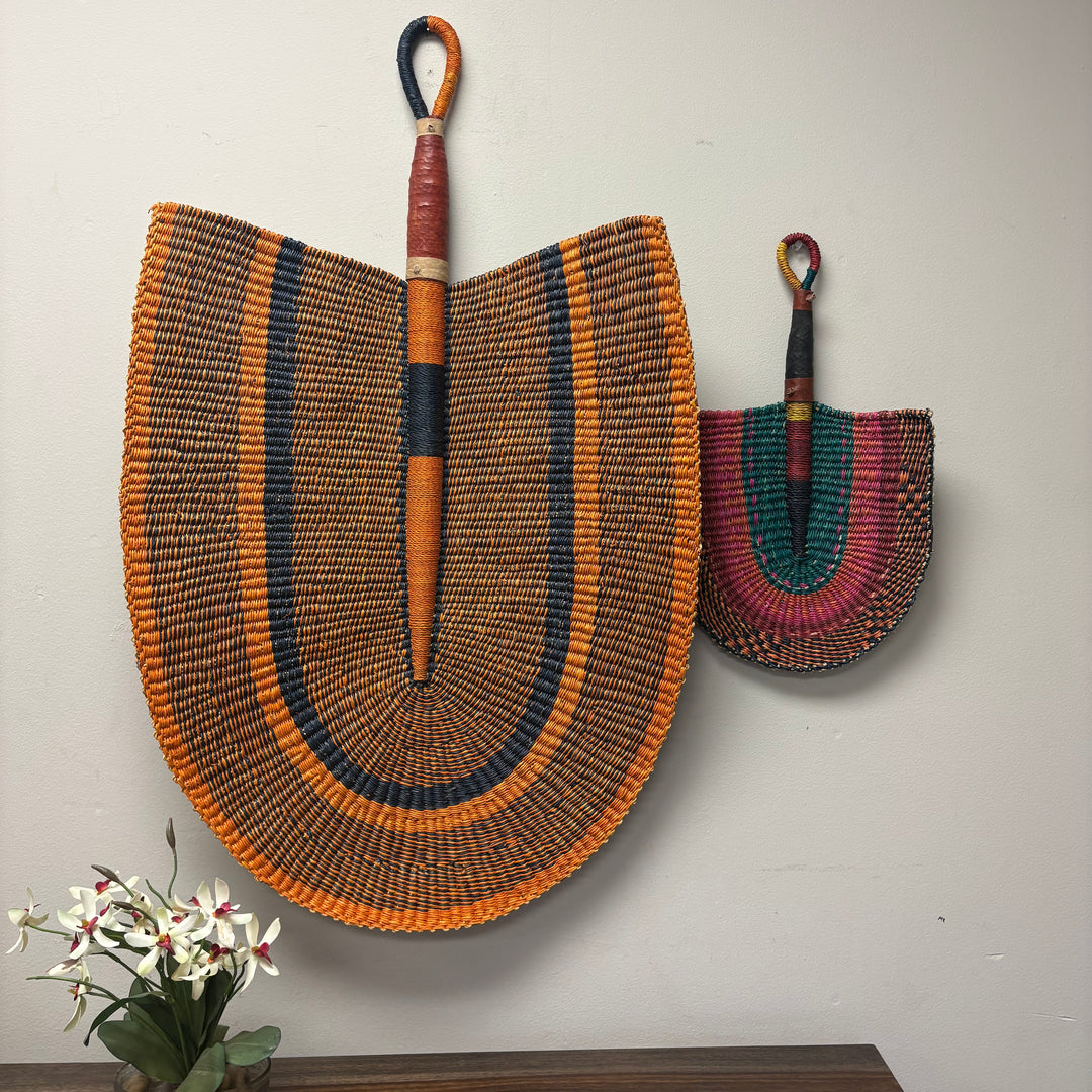 Artisan made vetiver grass fan wall decor fair trade Ghana.