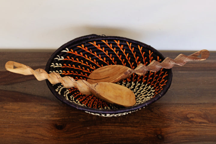 Fair trade Kenyan wooden salad serving spoons 12 inch length for kitchen and dining