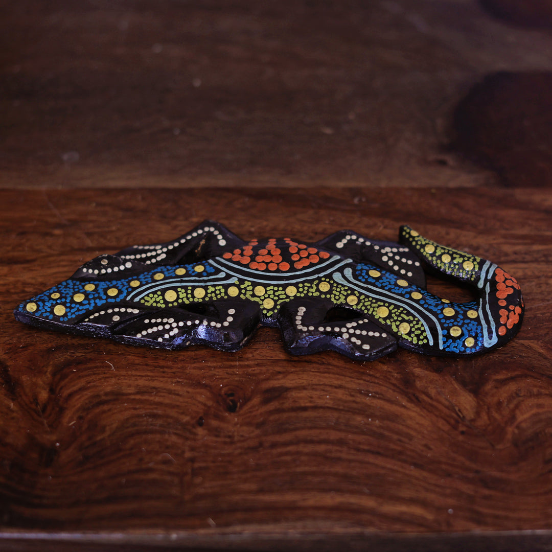 African hand painted gecko art piece for colorful wall display