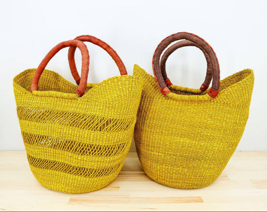 Ghanaian handmade open weave basket perfect for shopping or decor.