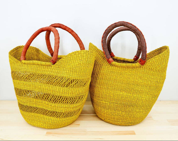 Ghanaian handmade open weave basket perfect for shopping or decor.