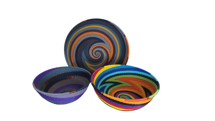 Fair trade Zulu wire round basket handmade in South Africa for home decor and tabletop styling