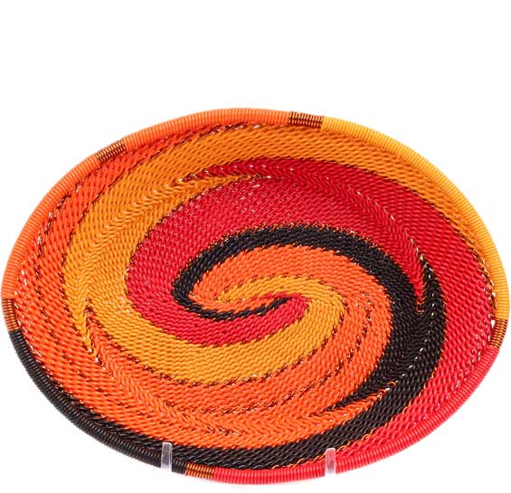 Handwoven Zulu Wire Soap Dish in Fire color way from South Africa in a variety of colorful and neutral artisan patterns.