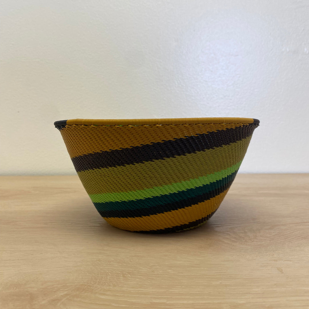 Artisan-made Forest Zulu Wire Deep Bowl with a bold multicolor woven pattern.