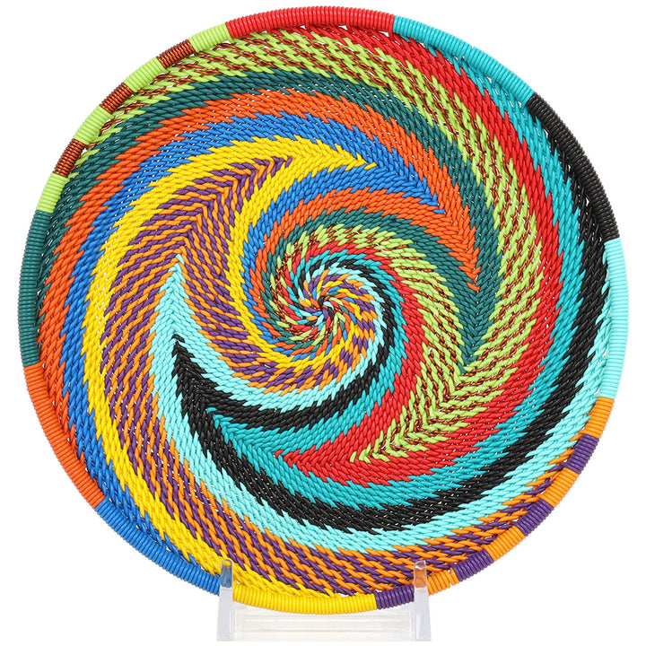 Handwoven Zulu Wire Small Tray in Full Rainbow from South Africa in a variety of colorful and neutral artisan patterns.