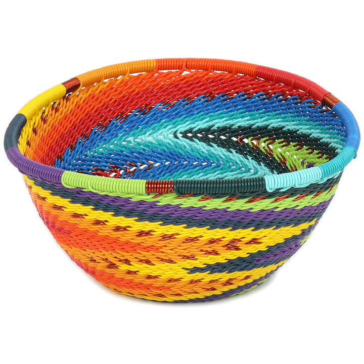 Handwoven Full Rainbow Zulu Wire Small Triangle Bowls from South Africa in a variety of colorful and intricate artisan patterns.