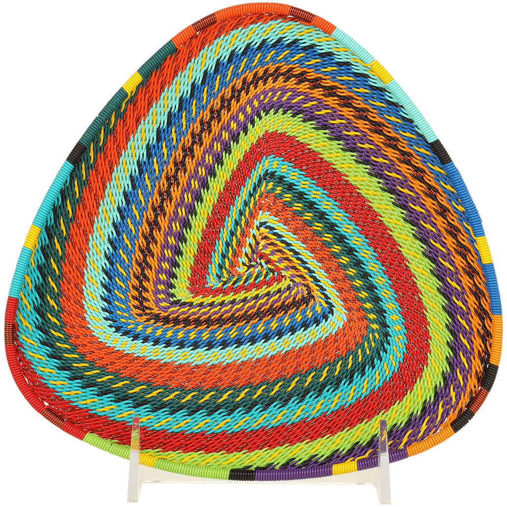 Handwoven Zulu Wire Triangle Tray in Full Rainbow color way, perfect for holding jewelry, small essentials, or decorative objects.