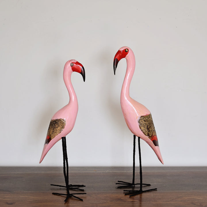 Handcrafted Wooden Pink Flamingo carved from sustainable Jacaranda wood by an artisan in Kenya, Africa. 