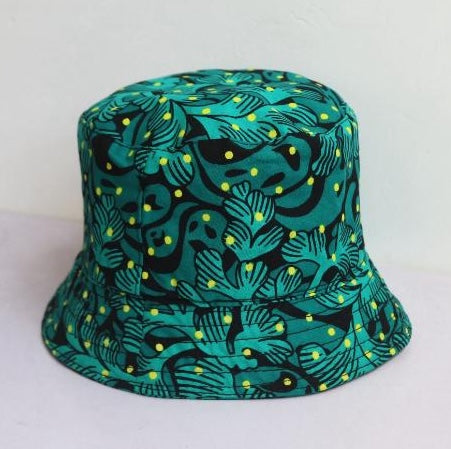Handmade bucket hat crafted in Kenya using vibrant African print cotton fabric.