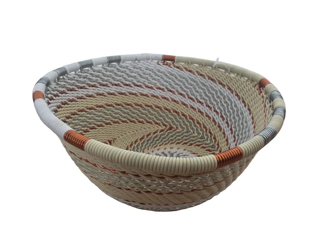 Handwoven Ivory Zulu Wire Small Triangle Bowls from South Africa in a variety of colorful and intricate artisan patterns.