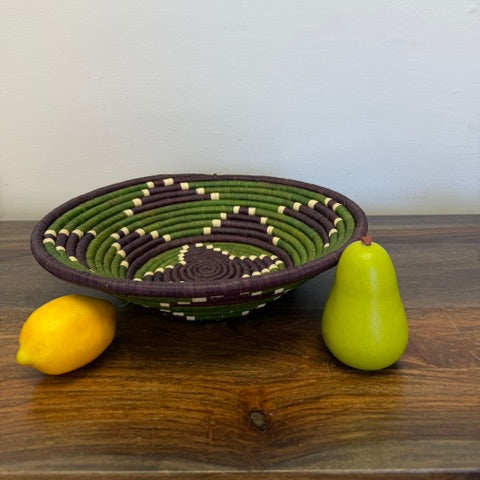 Large 16 inch bukedo and raffia basket bowl used as African wall art and home decor