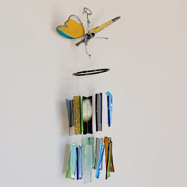 Large Butterfly Recycled Glass Wind Chime handcrafted in Kenya using recycled glass.