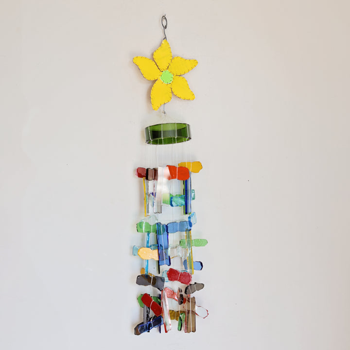 Large Flower Recycled Glass Wind Chime handcrafted in Kenya using recycled glass.