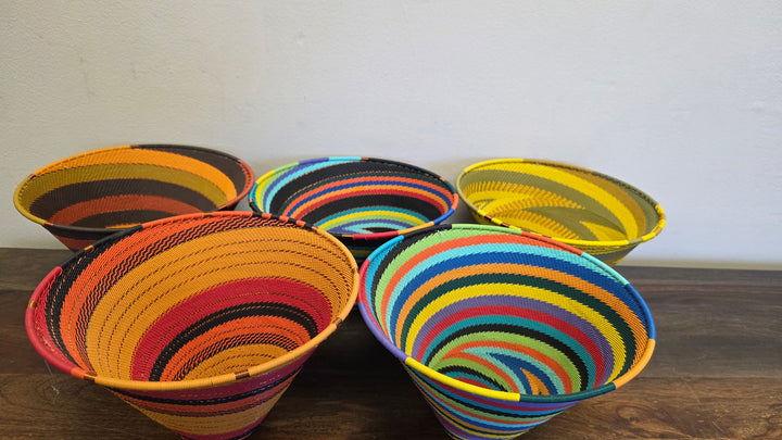 Large Zulu wire funnel bowl showcasing traditional South African weaving artistry