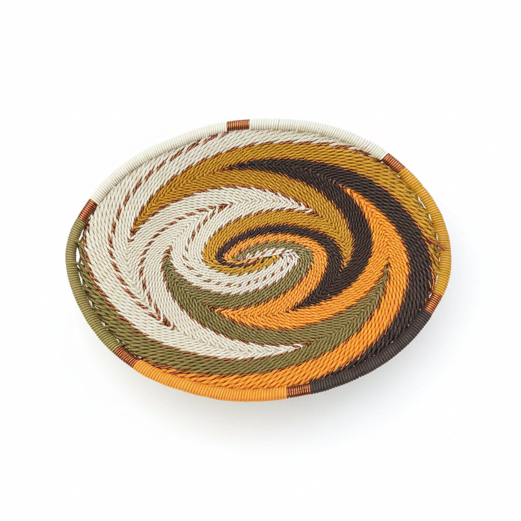 Handwoven Zulu Wire Soap Dish in Light Earth color way from South Africa in a variety of colorful and neutral artisan patterns.