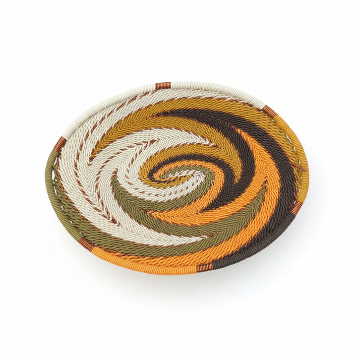 Handwoven Zulu Wire Soap Dish in Light Earth color way from South Africa in a variety of colorful and neutral artisan patterns.