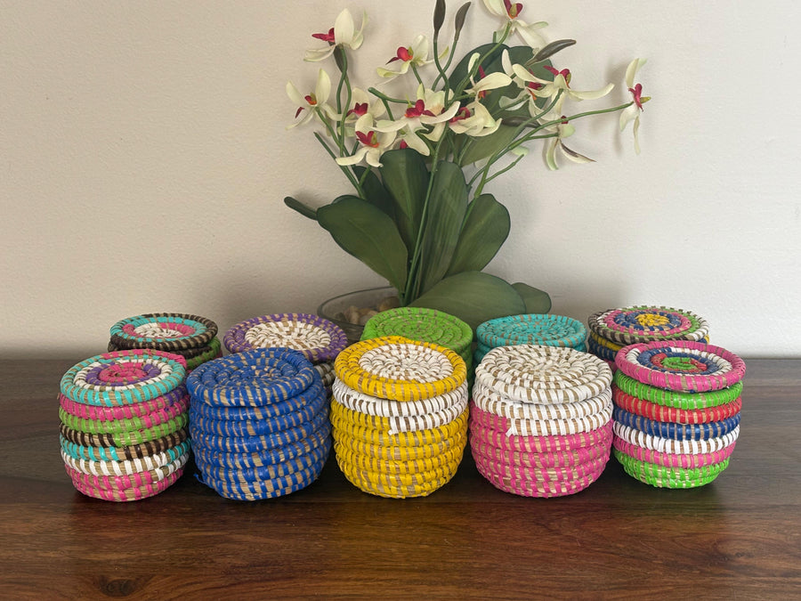 Mini sweetgrass baskets with flat lids perfect for Easter basket fillers and small gifts