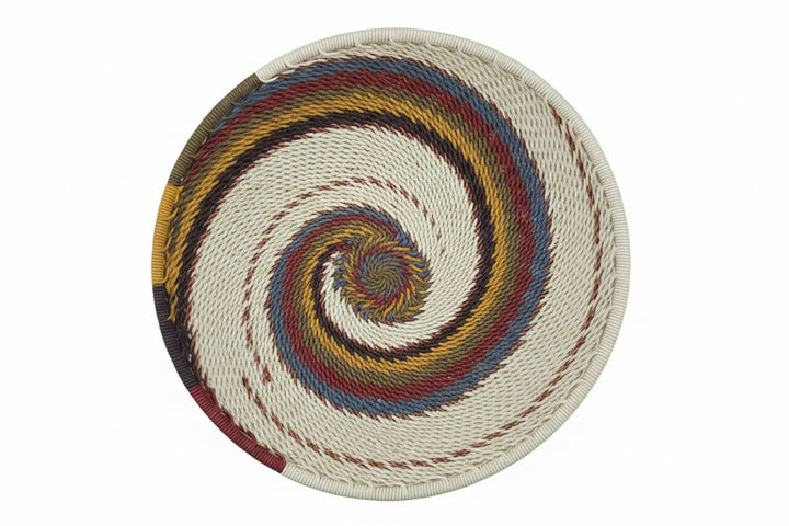 Handwoven Zulu Wire Small Tray in Mountain Rainbow from South Africa in a variety of colorful and neutral artisan patterns.