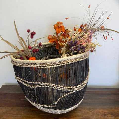 Handwoven Munyumbwe river reed storage basket bin made in Zambia under fair trade standards
