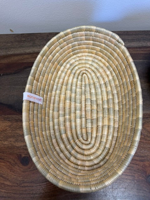 Natural cloth lined woven bread basket bowl fair trade serving basket for rolls fruit and decor