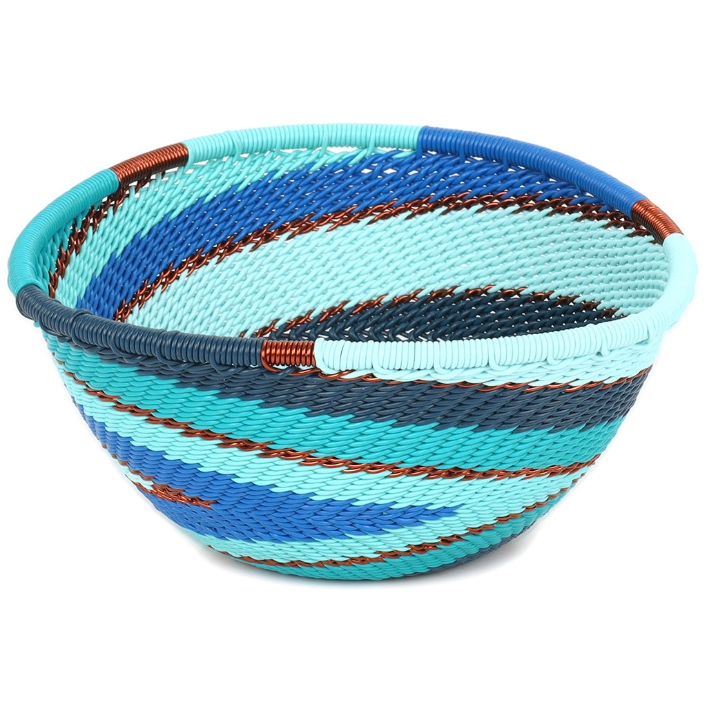 Handwoven Ocean Zulu Wire Small Triangle Bowls from South Africa in a variety of colorful and intricate artisan patterns.