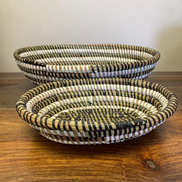 Oval Senegal basket handwoven from sweetgrass and recycled plastic