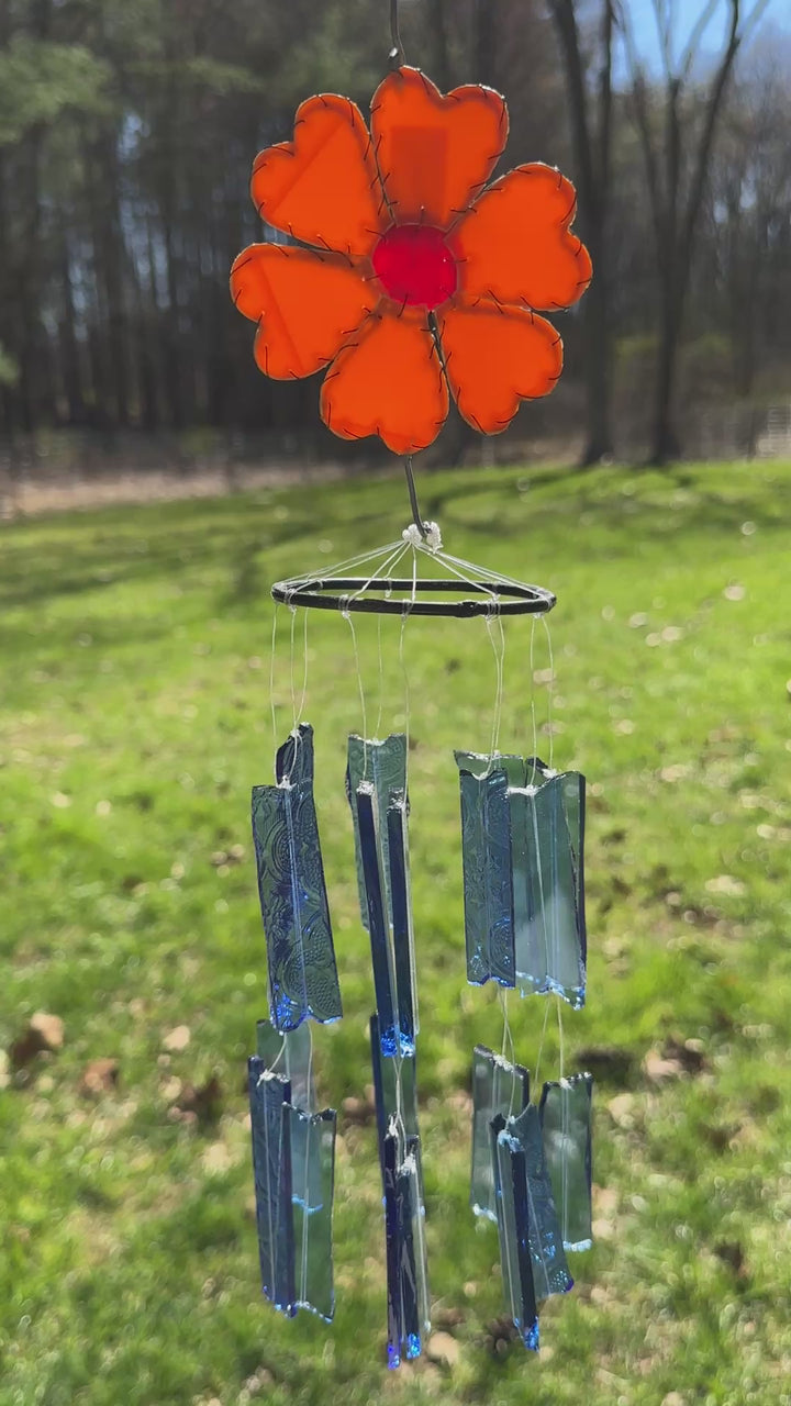 Details of flower glass wind chimes, handmade in Africa.