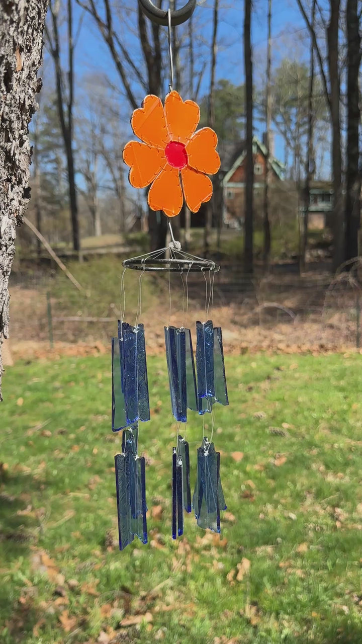 Orange flower glass wind chimes, handmade in Africa.