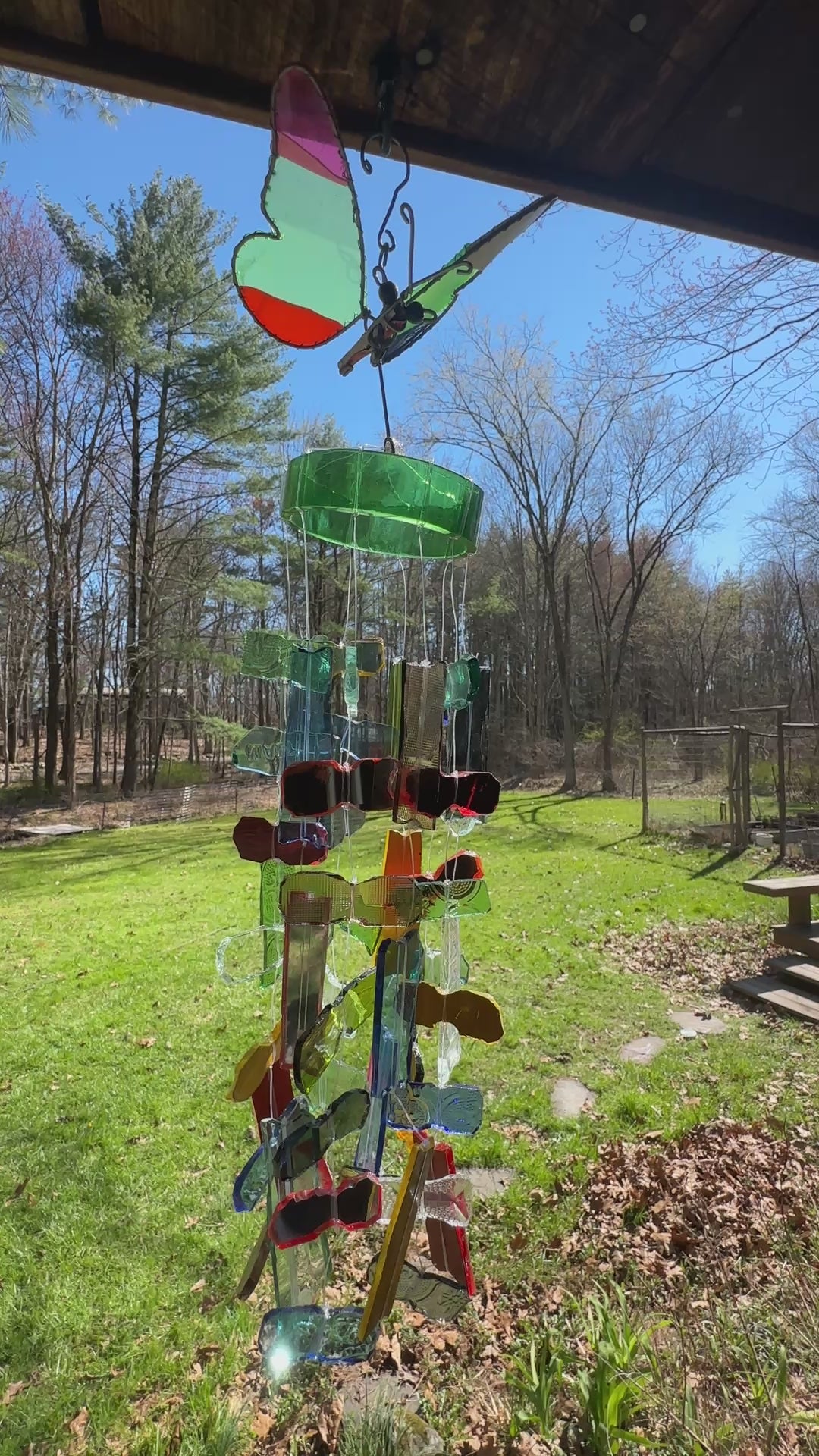 butterfly wind chime hanging in the wind.