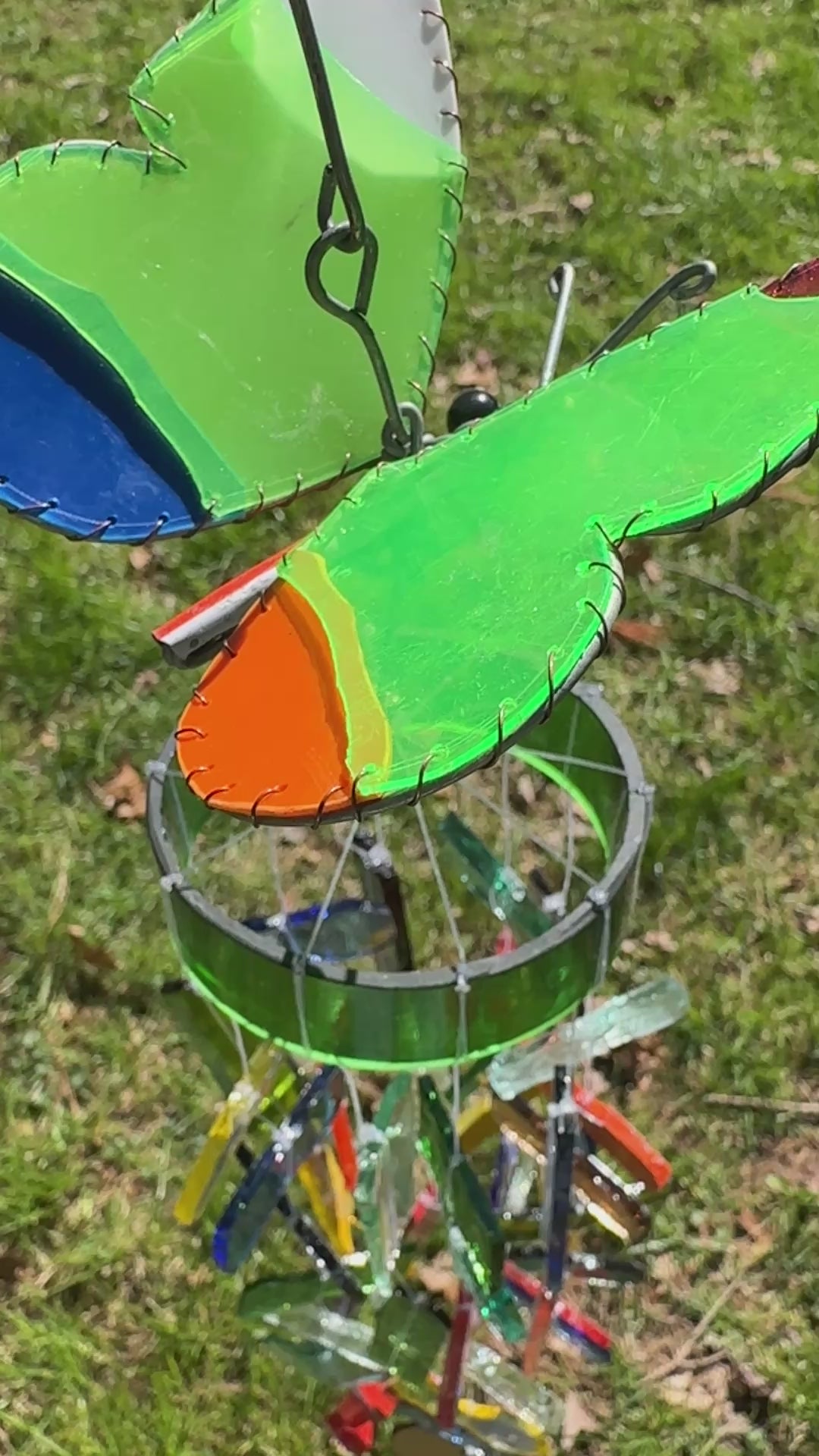Details of butterfly glass wind chimes, handmade in Africa.