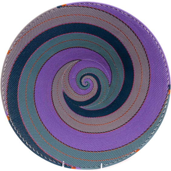 Handwoven Purple Zulu Wire Small Shallow Baskets from South Africa in a colorful and intricate artisan pattern.