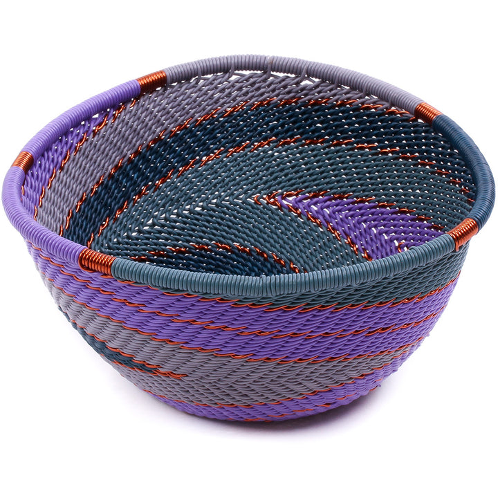 Handwoven Purple Zulu Wire Small Triangle Bowls from South Africa in a variety of colorful and intricate artisan patterns.