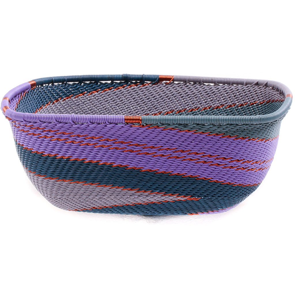 Handwoven Zulu Wire Square Bowl in Purple from South Africa in a variety of colorful and neutral artisan patterns.