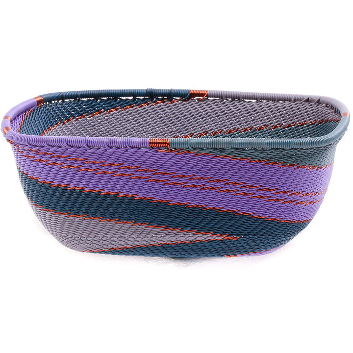 Handwoven Zulu Wire Square Bowl in Purple from South Africa in a variety of colorful and neutral artisan patterns.