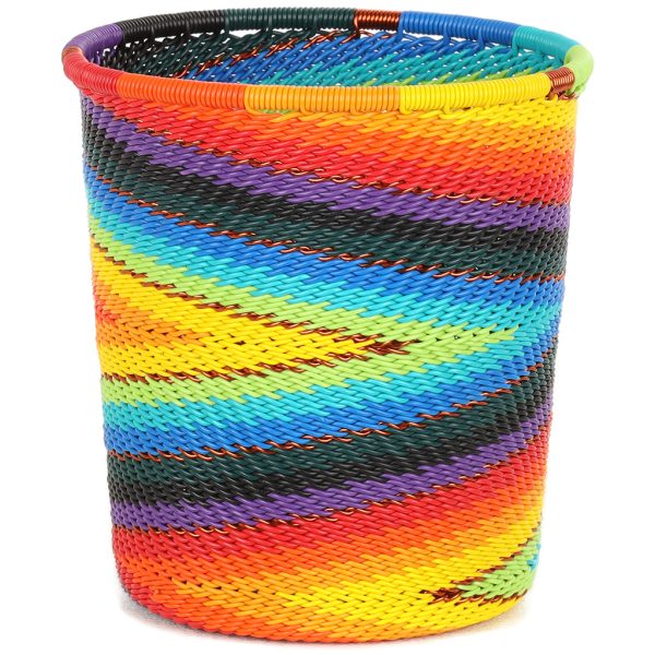 Side view of a Rainbow Zulu Wide Base Cup featuring colorful handwoven wire craftsmanship by South African artisans.
