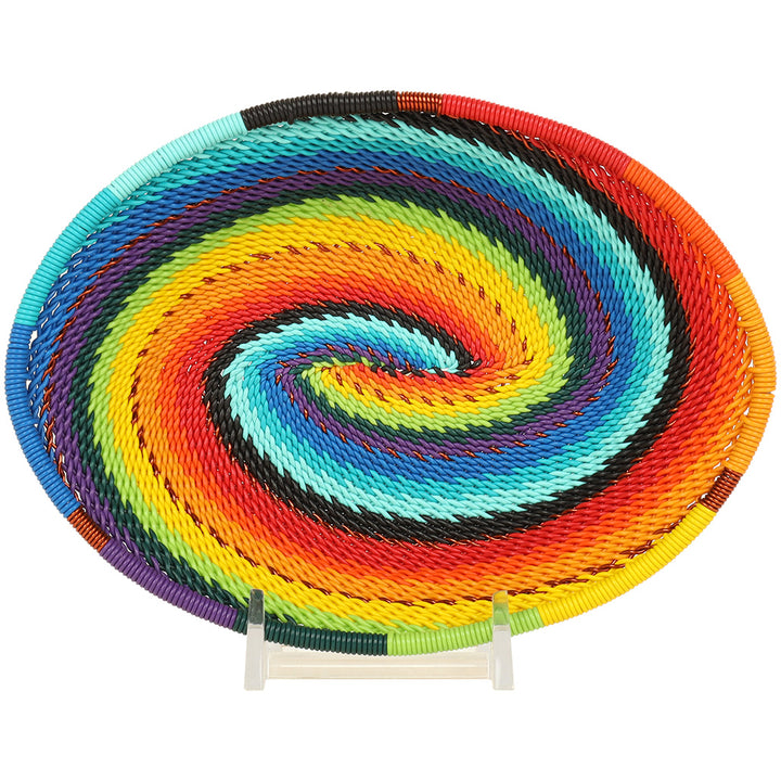 Rainbow Zulu Wire Soap Dish handwoven in South Africa with vibrant multicolor wire and intricate woven detailing.