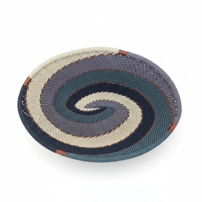 Handwoven Zulu Wire Soap Dish in River color way from South Africa in a variety of colorful and neutral artisan patterns.