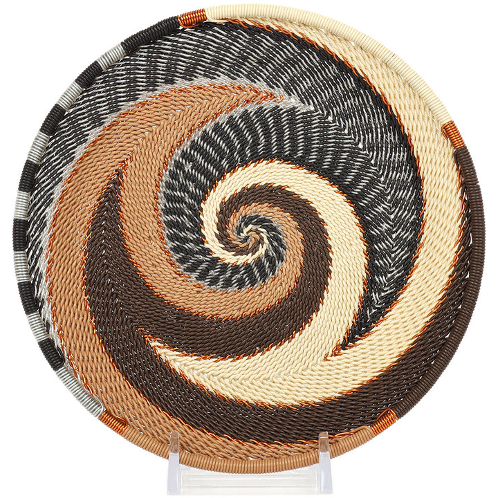 Handwoven Zulu Wire Small Tray in Silver Sand from South Africa in a variety of colorful and neutral artisan patterns.