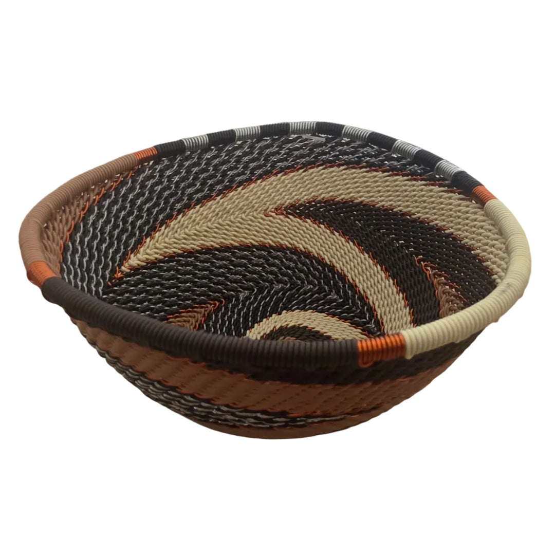 Handwoven Silver Sand Zulu Wire Small Triangle Bowls from South Africa in a variety of colorful and intricate artisan patterns.