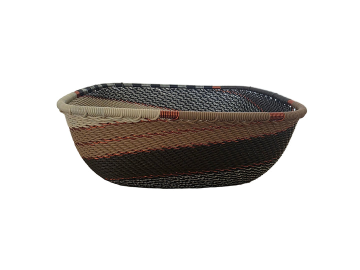 Handwoven Zulu Wire Square Bowl in Silver Sand from South Africa in a variety of colorful and neutral artisan patterns.