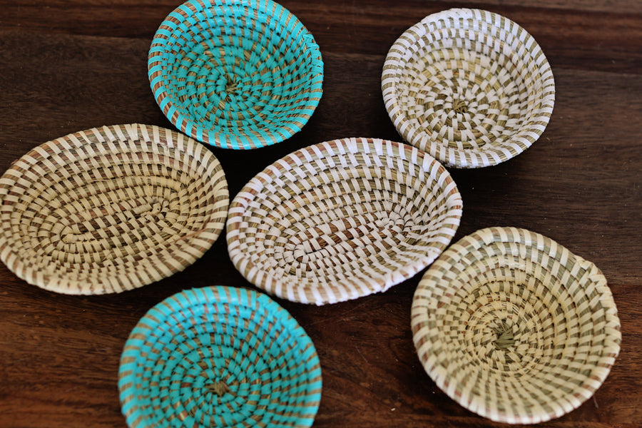 Small sweetgrass bowls set of six handwoven in Senegal for decor and storage