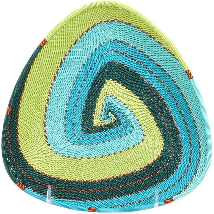Colorful Teal Zulu Wire Triangle Tray handwoven by skilled artisans in South Africa.